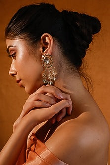 Gold Finish Kundan Polki Dangler Earrings