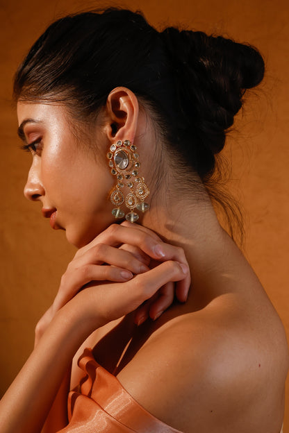 Gold Finish Kundan Polki Dangler Earrings
