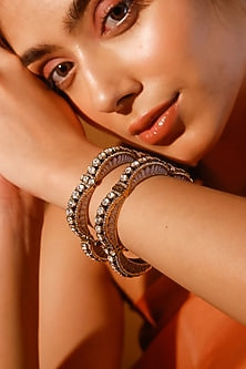 Gold Finish Kundan Polki & Stone Bangles (Set of 2)