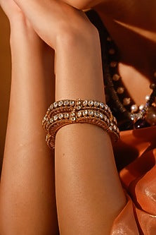 Gold Finish Kundan Polki & Stone Bangles (Set of 2)