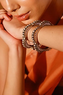 Gold Finish Kundan Polki & Stone Bangles (Set of 2)