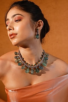 Gold Finish Kundan Polki & Green Stone Choker Necklace Set