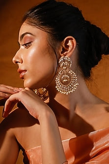 Gold Finish Kundan Polki & Stone Dangler Earrings