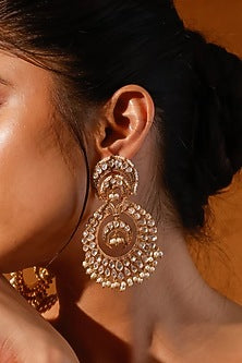 Gold Finish Kundan Polki & Stone Dangler Earrings