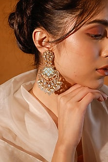 Gold Finish Kundan Polki & Stone Dangler Earrings