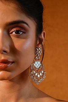 Gold Finish Kundan Polki & Stone Dangler Earrings