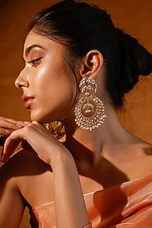 Gold Finish Kundan Polki & Pink Stone Dangler Earrings