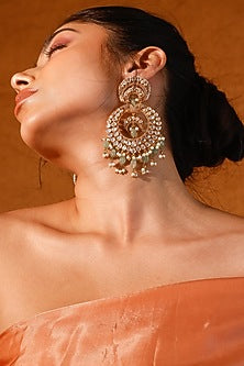 Gold Finish Kundan Polki & Pink Stone Dangler Earrings