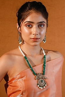 Gold Finish Kundan Polki & Multi-Colored Stone Long Necklace Set