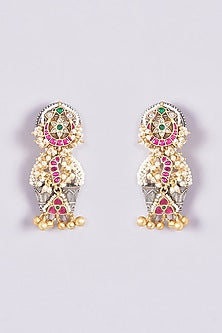 Gold Finish Kundan Polki & Multi-Colored Stone Earrings