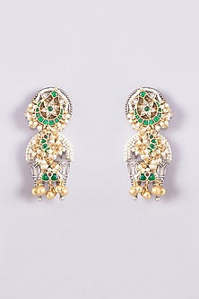 Gold Finish Kundan Polki & Multi-Colored Stone Earrings