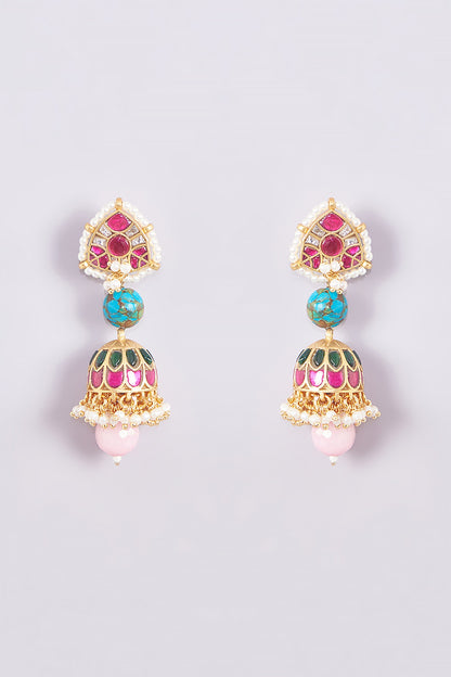 Gold Finish Kundan Polki & Multi-Colored Stone Necklace Set