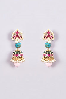 Gold Finish Kundan Polki & Multi-Colored Stone Necklace Set