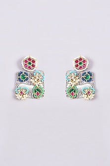 Gold Finish Kundan Polki & Multi-Colored Stone Earrings