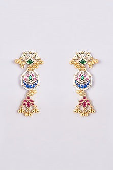 Gold Finish Kundan Polki & Multi-Colored Stone Necklace Set