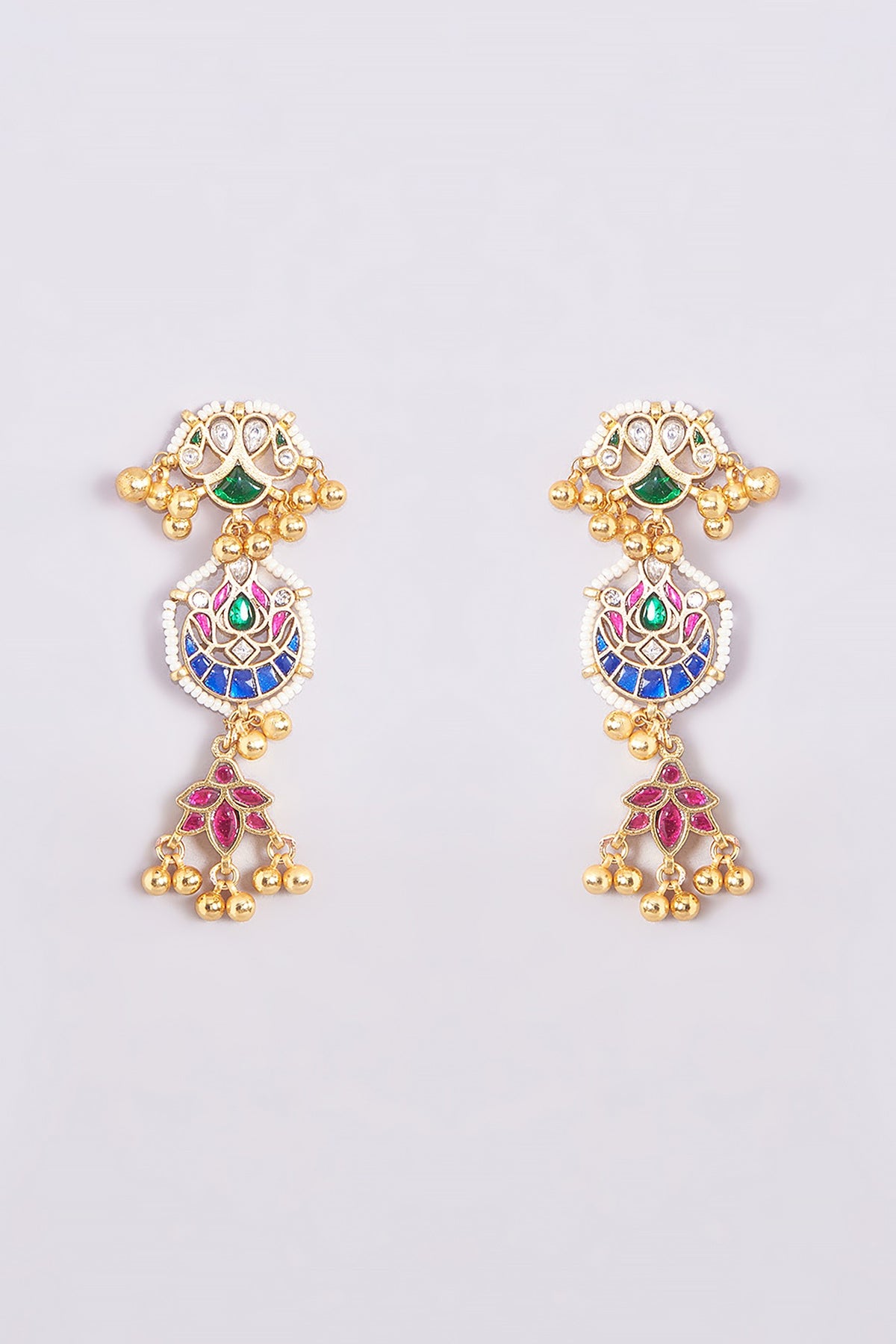 Gold Finish Kundan Polki & Multi-Colored Stone Necklace Set