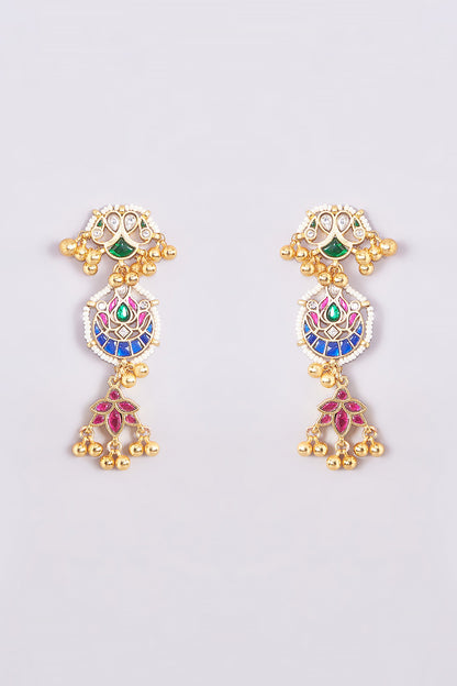 Gold Finish Kundan Polki & Multi-Colored Stone Necklace Set