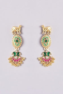 Gold Finish Kundan Polki & Multi-Colored Stone Earrings