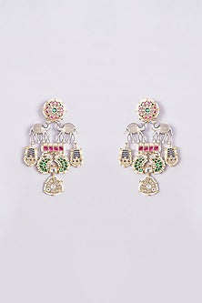Gold Finish Kundan Polki & Multi-Colored Stone Long Necklace Set