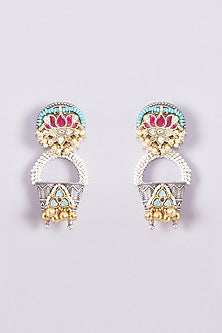 Gold Finish Kundan Polki & Multi-Colored Stone Earrings