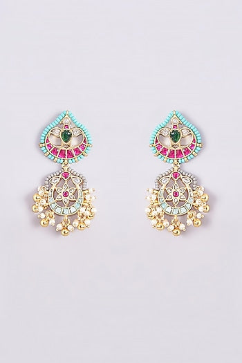 Gold Finish Kundan Polki & Multi-Colored Stone Necklace Set