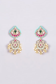 Gold Finish Kundan Polki & Multi-Colored Stone Necklace Set
