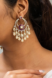 Gold Finish AD Stone Dangler Earrings