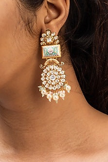 Gold Finish Multi-Colored Kundan Polki Dangler Earrings