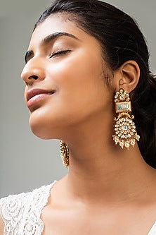 Gold Finish Multi-Colored Kundan Polki Dangler Earrings