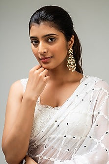 Gold Finish Green Kundan Polki Dangler Earrings