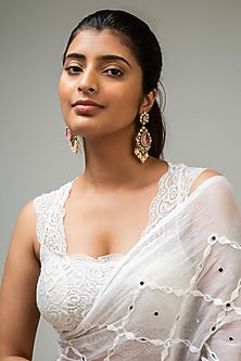 Gold Finish Pink Kundan Polki Dangler Earrings