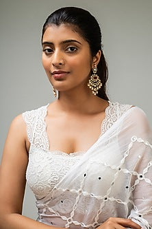 Gold Finish Red Kundan Polki Dangler Earrings