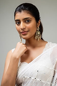 Gold Finish Green Kundan Polki Dangler Earrings