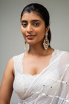 Gold Finish Red Kundan Polki Dangler Earrings