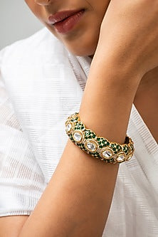Gold Finish Green Kundan Polki Openable Kada