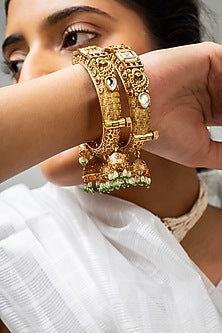 Gold Finish Kundan Polki & Multi-Colored Stone Kada