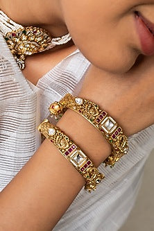 Gold Finish Kundan Polki & Multi-Colored Stone Kada