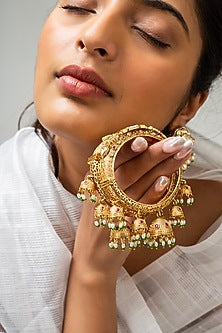 Gold Finish Kundan Polki & Multi-Colored Stone Kada