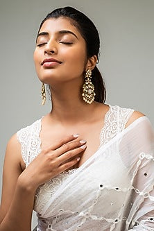 Gold Finish Green Kundan Polki Dangler Earrings