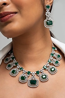 Gold Finish American Diamond & Green Stone Necklace Set