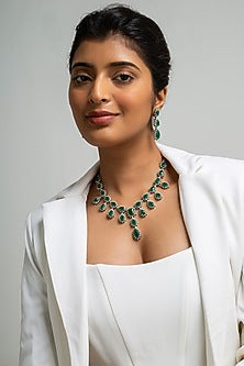 Gold Finish American Diamond & Green Stone Necklace Set