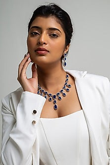 Gold Finish American Diamond & Blue Stone Necklace Set