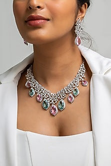 Gold Finish American Diamond & Multi-Colored Stone Necklace Set