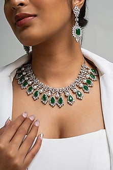 Gold Finish American Diamond & Green Stone Necklace Set