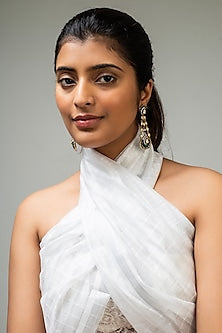 Gold Finish Green Kundan Polki Dangler Earrings