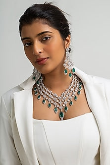 Gold Finish American Diamond & Green Stone Necklace Set