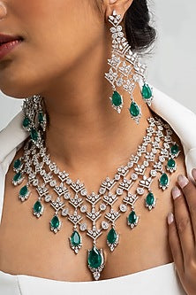 Gold Finish American Diamond & Green Stone Necklace Set