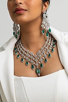 Gold Finish American Diamond & Green Stone Necklace Set