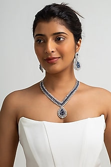 Gold Finish American Diamond & Blue Stone Necklace Set