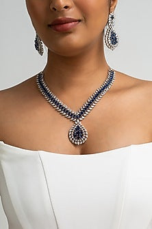 Gold Finish American Diamond & Blue Stone Necklace Set